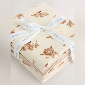 Next Baby Cream and Brown Animal Print Muslin Cloths
